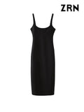 Yidouxian ZRN-Women's Back Slit Midi Dress, O Neck, Straps, Female Dresses, Fashion