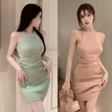 Yidouxian Versatile Sleeveless Dress Solid Colour Women's Dress Slim Sexy