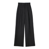 Yidouxian New Women Fashion Front Pleat Casual Straight Pants Office Ladies High Waist Pockets Full Length Trousers Mujer