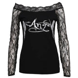 Yidouxian Women Lace T-shirts Autumn Winter 2024 Top Clothing Gothic Vintage Sexy Aesthetic y2k Off Shoulder Long Sleeve Top Streetwear