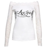 Yidouxian Women Lace T-shirts Autumn Winter 2024 Top Clothing Gothic Vintage Sexy Aesthetic y2k Off Shoulder Long Sleeve Top Streetwear