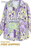Yidouxian ZBZA Woman 2023 Casual Blouses Summer Spring Fashion Long Sleeve Vintage Print Loose Long Shirts Female Tops 202302