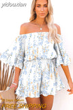 yidouxian Off Shoulder Loose Chiffon Rompers Overalls Women Casual Beach Wide Leg Blue Playsuits Plus Size Ruffle Summer Romper
