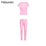 Yidouxian Knitted Women 2 Piece Set Gym Crop Tank Top Leggings Set Casual Streetwear Sporty Tracksuit 2023 Summer Active Wear