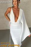 yidouxian Elegant Bandage Lace Up Maxi Dress V-Neck Backless Raglan Sleeve Fashion Ladies Gown Ruched Dresses Party Club Prom 2023