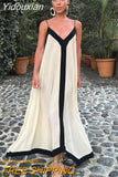 Yidouxian TRAF 2023 Summer Beach Slip Dress Women Loose V-neck Party Evening Long Dresses Female 2023 Holiday Patchwork Lady Dress