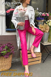 Yidouxian Fashion Slim Pink Office Pants Ladies Elegant High Waist Pencil Trousers Casual Pu Leanther Pants For Women 2023