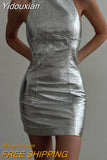 Yidouxian Sexy Sliver Pu Leather Women'S Dress 2023 Bodycon O-Neck Sleeveless Mini Dress Female Fashion Slim Party Club Dresses