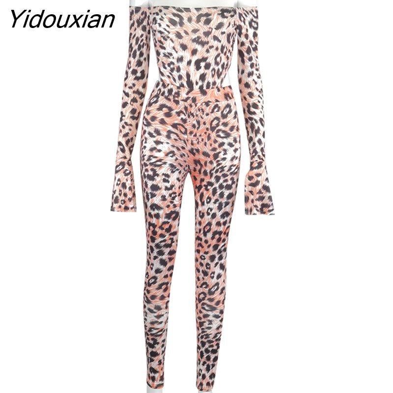 Yidouxian Fashion Sexy Women Casual Set Leopard Print Long sleeve ...