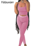 Yidouxian Knitted Women 2 Piece Set Gym Crop Tank Top Leggings Set Casual Streetwear Sporty Tracksuit 2023 Summer Active Wear