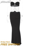 yidouxian Halter Off Shoulder Backless Cut Out Chain Bodycon Maxi Dress Women Party Beach Club Vacation Black Long Dresses 2023Summer