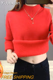 Yidouxian Slim Thicken Plus Velvet Sweater Womans 2023 Winter Thicken Velvet Lined Warm Knitted Tops Basic Knitwear Jumper New