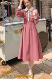 yidouxian 2023 Summer French style Patchwork Button Up Shirt Dress Office Lady A-Line Turn Down Collar Mid Dresses Work Vestidos