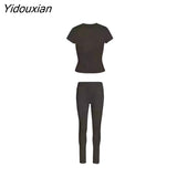 Yidouxian Casual Sporty Knitting Ribbed 2 Piece Outfits Jogging Sexy O Neck Tank Top + Leggings Bodycon Two Piece Set Tracksuit