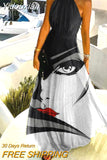 Yidouxian Women Sleeveless Pleated Maxi Dresses Summer Halter O Neck Long Dress Boho Printed Beach Sundress Party Dress Robe De Plage