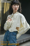 yidouxian 2023 Spring New Streetwear Long Sleeve Women Shirt Korea Style Hollow Out Button Up Woman Crop Tops Blouse Party Clothing