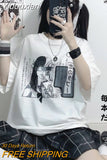 Yidouxian y2k Couple Tops Harajuku Gothic Graphic T-shirt Japanese Anime Tshirt Cartoon Print Short Sleeve Clothes Women Fashion