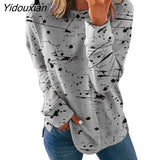 Yidouxian Women's Autumn Winter New Fashion Graffiti Printing Loose Long Sleeve T-Shirt Casual Color Matching All-Match Top