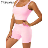 Yidouxian Knitted Women 2 Piece Set Gym Crop Tank Top Leggings Set Casual Streetwear Sporty Tracksuit 2023 Summer Active Wear