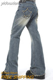 yidouxian Women Vintage High Waist Jeans Streetwear Wide Leg Jean Pants Straight Baggy Stars Straight Denim Trouser Feamle Y2K