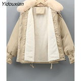 Yidouxian Cotton Liner Parka Coat 2023 New Winter Jacket Women Casual Thick Warm Parka Ladies Lapel Solid Color Chic Coat