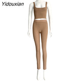 Yidouxian Knitted Women 2 Piece Set Gym Crop Tank Top Leggings Set Casual Streetwear Sporty Tracksuit 2023 Summer Active Wear