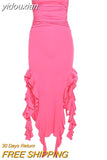 yidouxian Sexy Strapless Off Shoulder Midi Dress Women Ruffles Split Beach Dress 2023 Summer Slim Fit Party Female Vestido 2023
