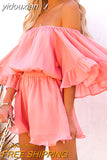 yidouxian Off Shoulder Loose Chiffon Rompers Overalls Women Casual Beach Wide Leg Blue Playsuits Plus Size Ruffle Summer Romper