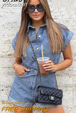 yidouxian V Neck Button Up Casual Denim Rompers Overalls Women Blue Rompers Playsuits Short Sleeve Spring Summer Outfit 2023