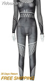 Yidouxian Black See Through Jumpsuits Sexy Holes Long Sleeve Bodycon Rompers Womens Jumpsuit Fall Winter 2023 Midnight Clubwear 921