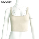Yidouxian Tank Top Knitting Crop Tops Women Summer Camis Backless Camisole Fashion Casual Tube Top Female Sleeveless Cropped Vest
