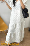 Yidouxian New Summer Fashion Women Pullover Ruffes Dress Casual Loose Office Long Dress Modis Ladies Womens White Long Dresses