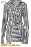 Yidouxian Zebra Stripe Two Piece Set Womens Outfit Sexy Lapel Long Sleeve Button Up T-shirt and Mini Skirt Matching 2023 Streetwear