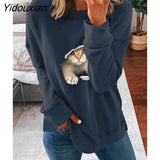 Yidouxian Harajuku Cat Print Hoodie Women Hoody Animal Printing Sweatshirts Long Sleeves Pullover Tops Sweatshirt Streetwear Hoodies