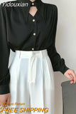 Yidouxian Chic Satin White Blouse Women Elegant Office Lady Women Shirts Long Sleeve Solid Silk Woman Shirt Autumn Clothing 23440