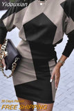 Yidouxian Women Long Sleeve Stitching Dress Office Ladies Slim Bag Hip Mini Dress O-neck Boaycon Dress Robes De Soirée