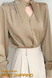 Yidouxian Chic Satin White Blouse Women Elegant Office Lady Women Shirts Long Sleeve Solid Silk Woman Shirt Autumn Clothing 23440