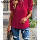 Yidouxian 2023 New Summer Women's O Neck Loose Top For Ladies Clean Color Short Sleeve Shirt Blouses For Fashion