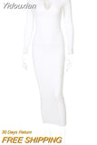 Yidouxian 2023 Autumn Casual V Neck Elegant Sexy Slim Maxi Dress 7 Colors Long Sleeve Stretch Bodycon Dresses Y2K Streetwear Hot Sale