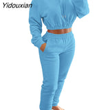 Yidouxian sports leisure Hoodie and jogging pants set Custom Women sweatpants and Sweatshirts Cropped sweatsuits