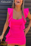 Yidouxian 2023 New Beach Style 3 Colors Women Summer Dress Neon Pink Green Orange Ruffle Crop Top+ Mini Skirt Sexy Night Club Outfits