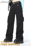 yidouxian American Style Cargo Pants Jeans Pockets Women Autumn Winter Vintage Straight High Waist Goth Pants Streetwear Feamle