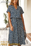 yidouxian Summer Polka Dot Dress Ladies Leopard Print Shirt Dress Women Midi High Waist Beach Vacation Bohemian Dresses Vestido 21818