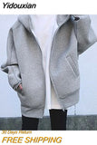 Yidouxian Autumn/Winter New Personalized Street Sweater Zipper Hooded Long plush Sweater