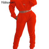 Yidouxian sports leisure Hoodie and jogging pants set Custom Women sweatpants and Sweatshirts Cropped sweatsuits