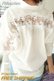 Yidouxian Collar Cotton White Blouse Shirts Women Embroidery Floral Hollow Out Sexy Female Shirt Tops Loose Casual Blouses 1310