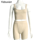 Yidouxian Knitted Women 2 Piece Set Gym Crop Tank Top Leggings Set Casual Streetwear Sporty Tracksuit 2023 Summer Active Wear