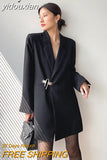 yidouxian 2023 Autum Oversize Full Sleeve Long Blazer Women Minimalist Style Solid Sequined Suit Blazers Winter Female Clothing