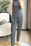 Yidouxian Pleated Sets for Women Turtleneck Sleeveless Vest Pencil Pants Fashion Two Piece Suit Set 2023 Summer New