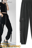 Yidouxian Spring Summer Cargo Women's Pants Punk Black Female Joggers Streetwear Harem Ankle-Length Trousers with chain